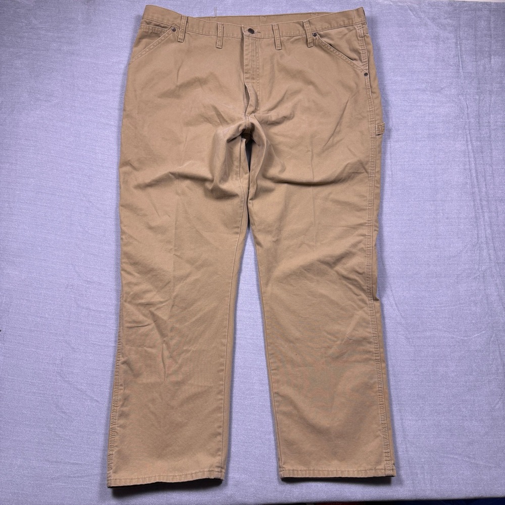 Wrangler Mens Carpenter‎ Pants Tan 44x32 100% Cotton Workwear Utility Belt Loops